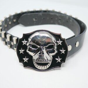 Hot Topic Belt Black Faux Leather Silver Skull Bullets Punk Rock Gothic Emo 32
